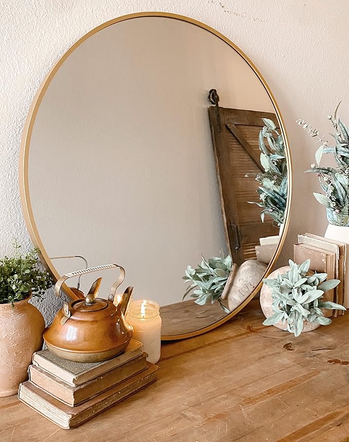 BEAUTYPEAK Circle Mirror Gold 36 Inch Wall Mounted Round Mirror - Image 2
