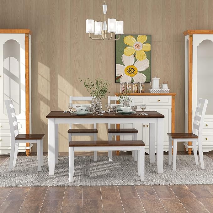 Merax 6-Piece Wooden Rectangular Dining Table Set - Image 8