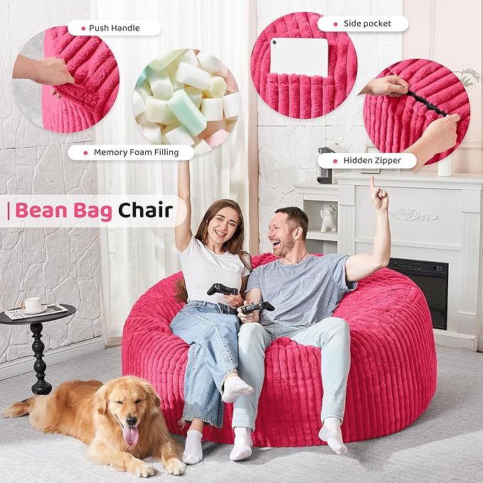 HABUTWAY 5FT Bean Bag Chair, Memory Foam Beanbag Chair - Image 3