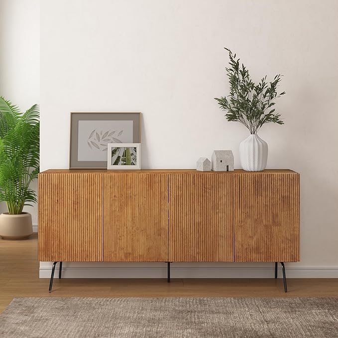 NTC Veil Modern Sideboard with 4 Doors, Buffet Cabinet with Vertical Groove by NTC