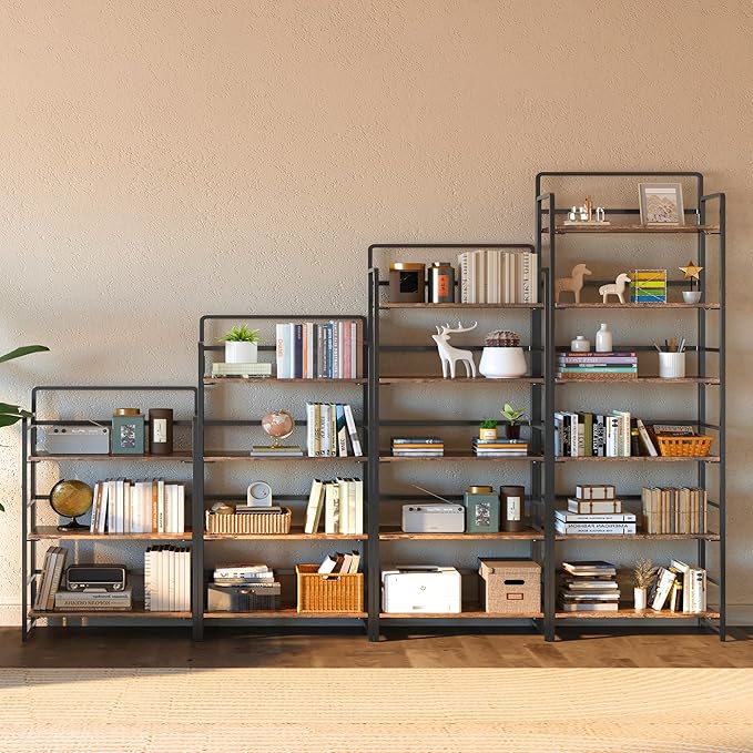 4NM No-Assembly 6 Tiers Folding Bookshelf Storage Shelves Vintage Bookcase - Image 5