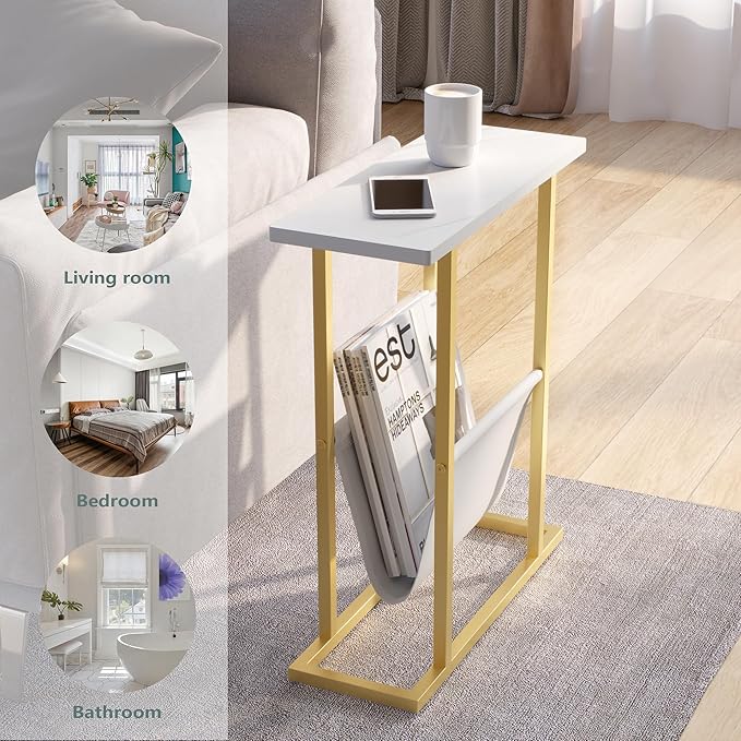 Yusong Small Narrow Side Table for Small Spaces, 17.7" W Slim End Table - Image 6