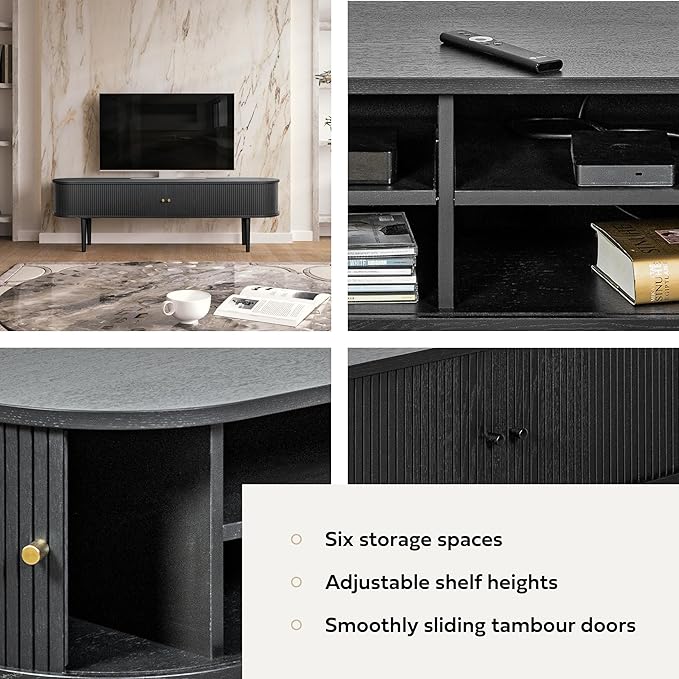 WERMO 71’’ Black TV Stand with Storage and Shelves - Image 3