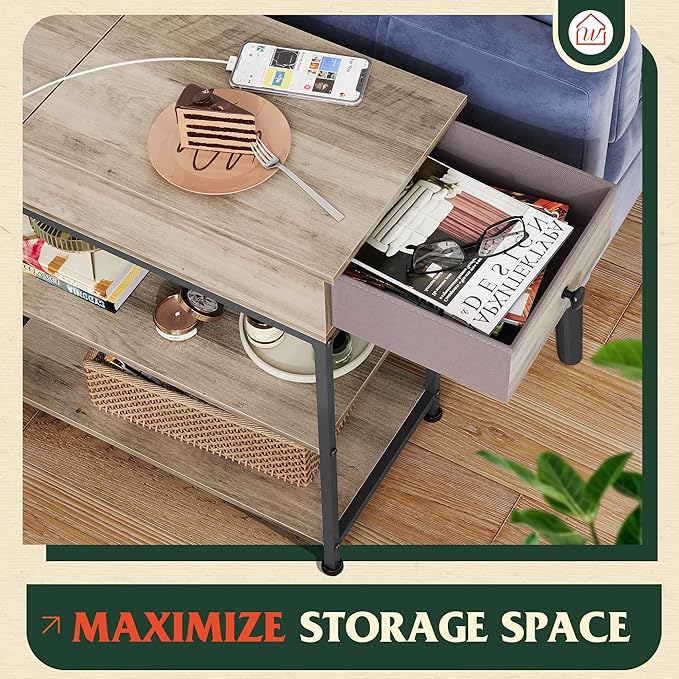WLIVE Narrow Side Table with 2 USB Ports and 2 Outlets, Flip Top End Table with - Image 7