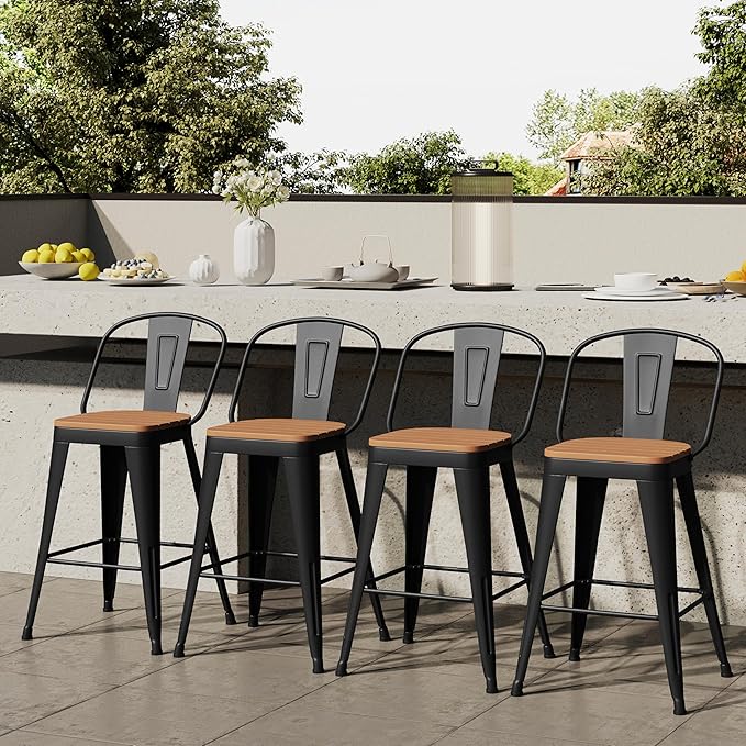 Outdoor Metal Bar Stools Set of 4, 30 inch Barstools Counter Height Bar Stool - Image 2