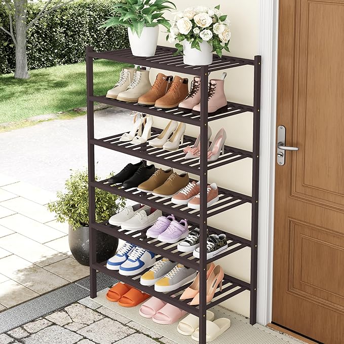Smiry Shoe Rack, 6 Tier Thick Bamboo Shoe Organizer, Stackable Free Standing - Image 7