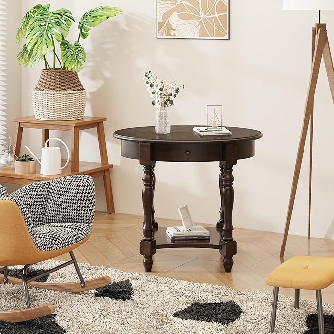 MODERION Oval End Table with Drawer, Solid Wood Sofa Side Table with Storage - Image 3