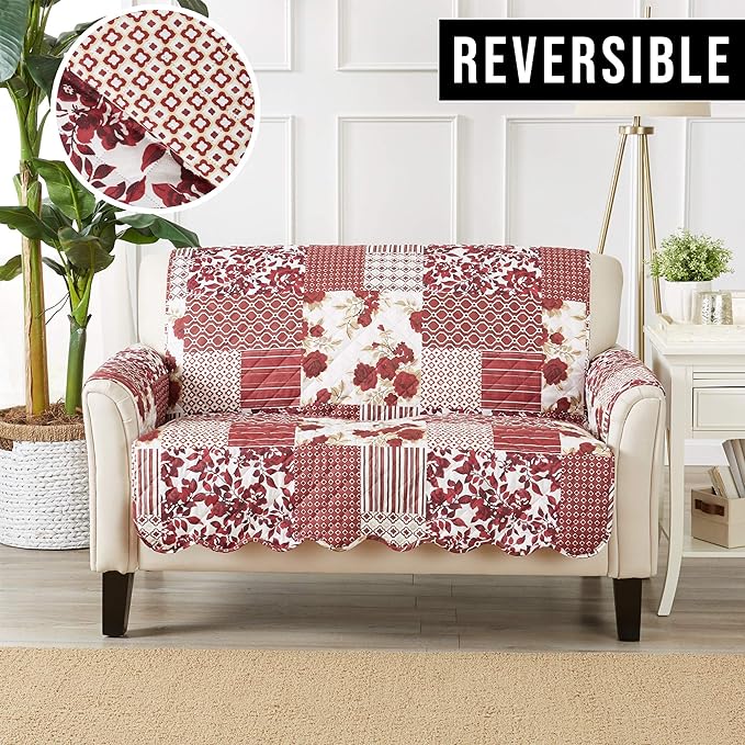 Great Bay Home Patchwork Scalloped Printed Furniture Protector Stain Resistant - Image 4