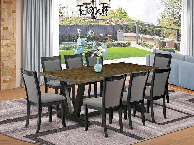 East West Furniture V677MZ650-9 9 Piece Dining Set Includes a Rectangle Dining - Image 2