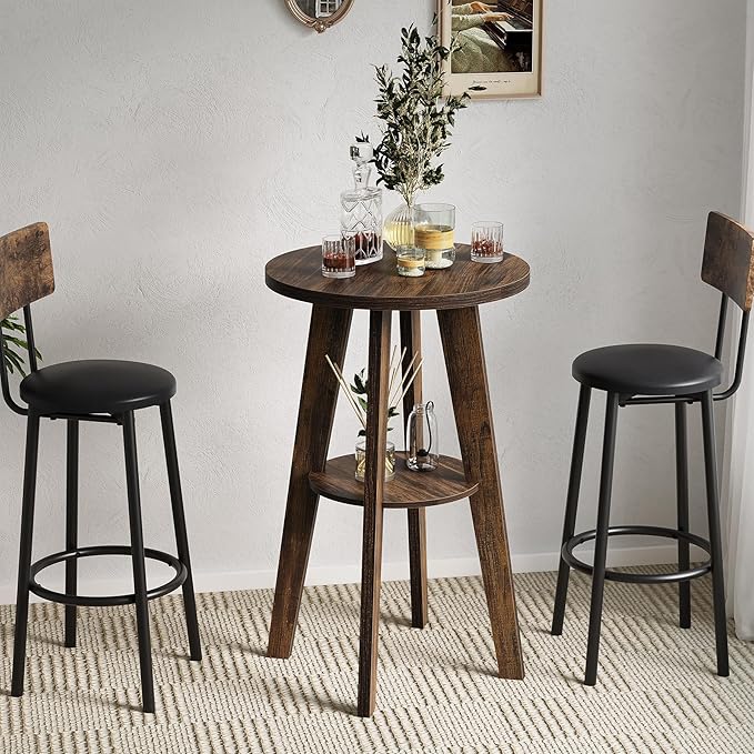 LITTLE TREE Portable Round Bar Table, High Top Bistro Pub Table, Mobile 2-Tier - Image 4