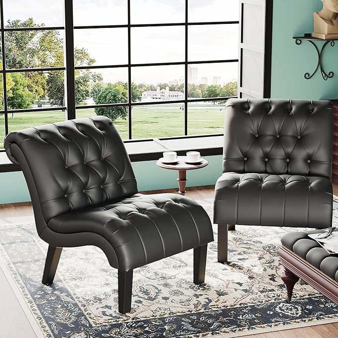Yongqiang PU Leather Accent Chairs Set of 2 Button Tufted Upholstered Modern - Image 3