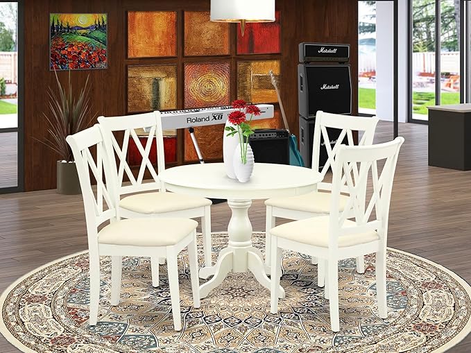 East West Furniture HBCL5-LWH-C 5 Piece Dining Table Set - Image 2