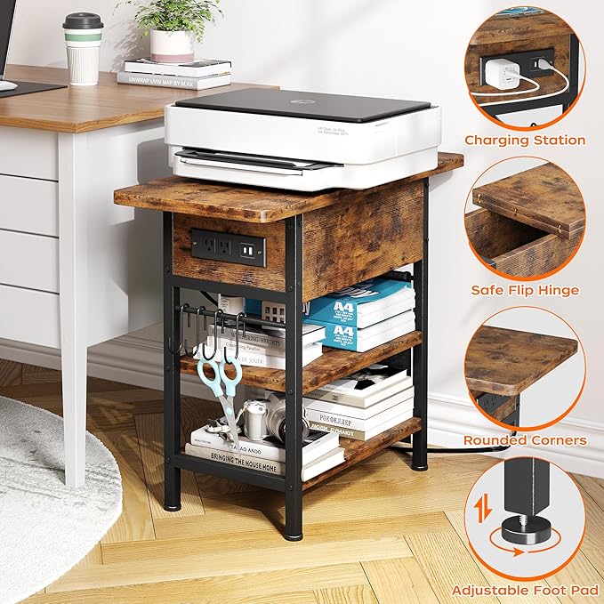 End Table with Charging Station, Flip Top Nightstand with USB Ports and Outlets - Image 6
