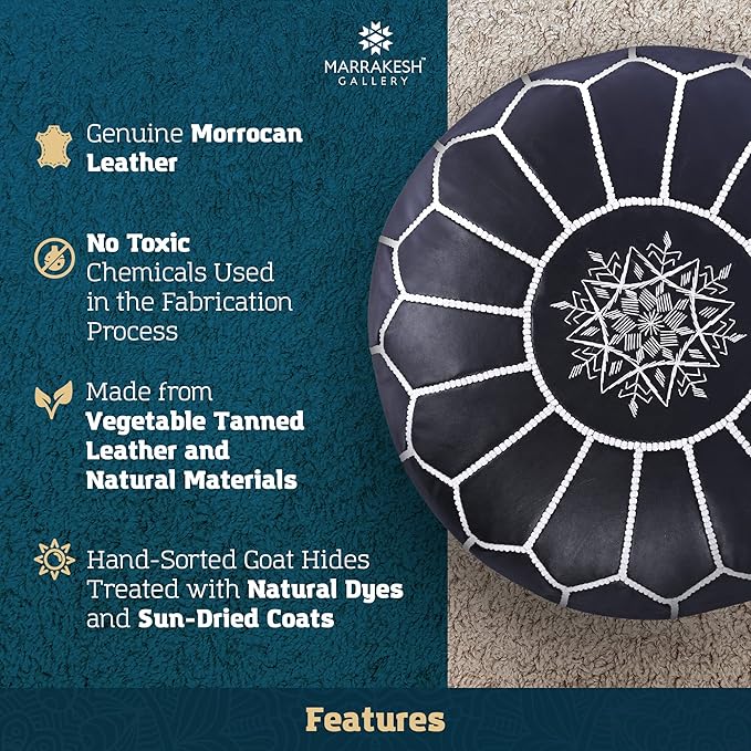 Marrakesh Gallery Genuine Leather Round Pouf Unstuffed - Image 4