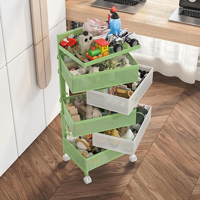 Rotating Kitchen Storage Rack No Assembly, Fruit Basket, Bathroom Storage Cart - Image 6