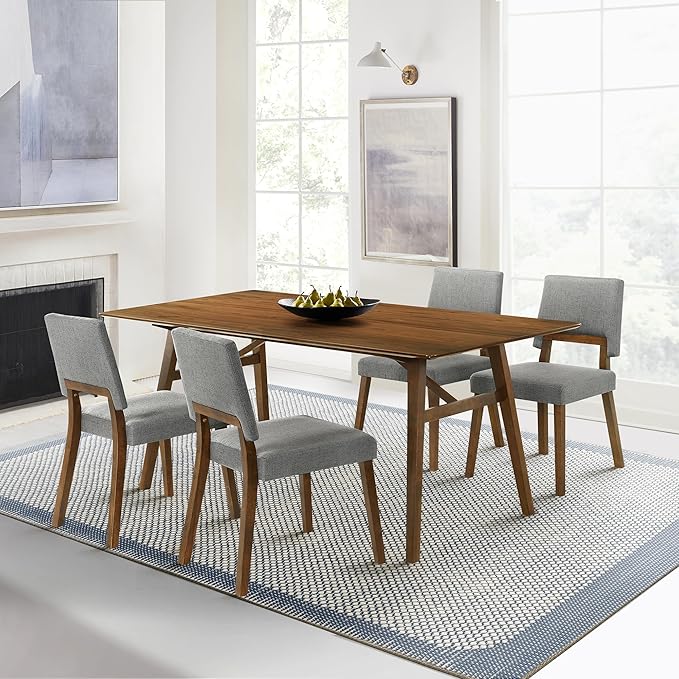 Armen Living Channell Mid Century Modern 5 Piece Walnut Wood Dining Table Set - Image 2