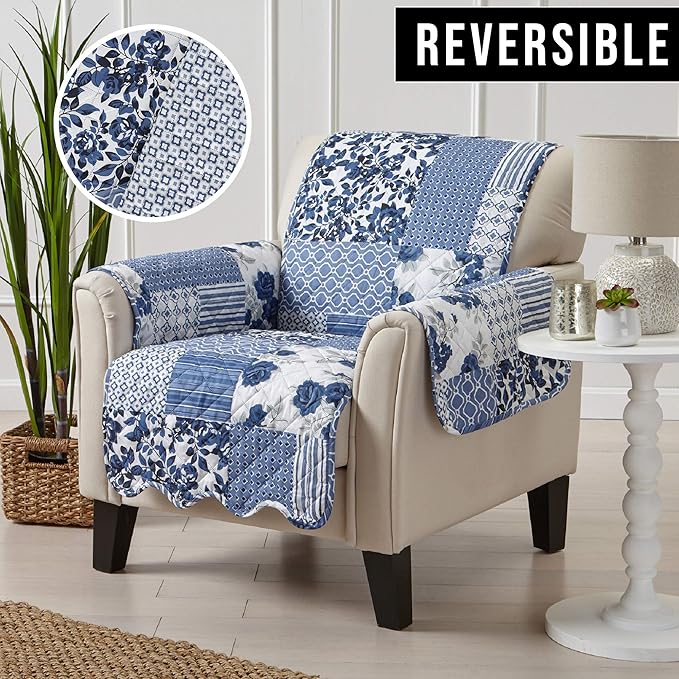 Great Bay Home Patchwork Scalloped Printed Furniture Protector Stain Resistant - Image 5