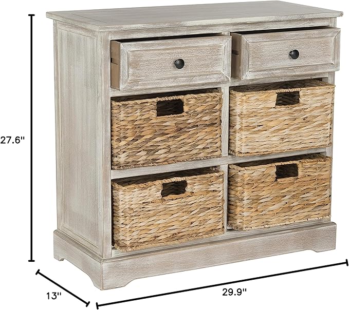 SAFAVIEH American Homes Collection Herman Whitewash Wicker Basket Storage Unit - Image 3