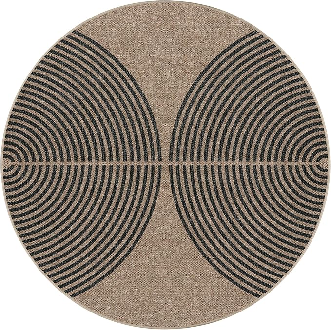 Lahome Modern Rainbow Round Rug, 6ft Easy Jute Circle Patio Rug Washable Indoor - Image 6
