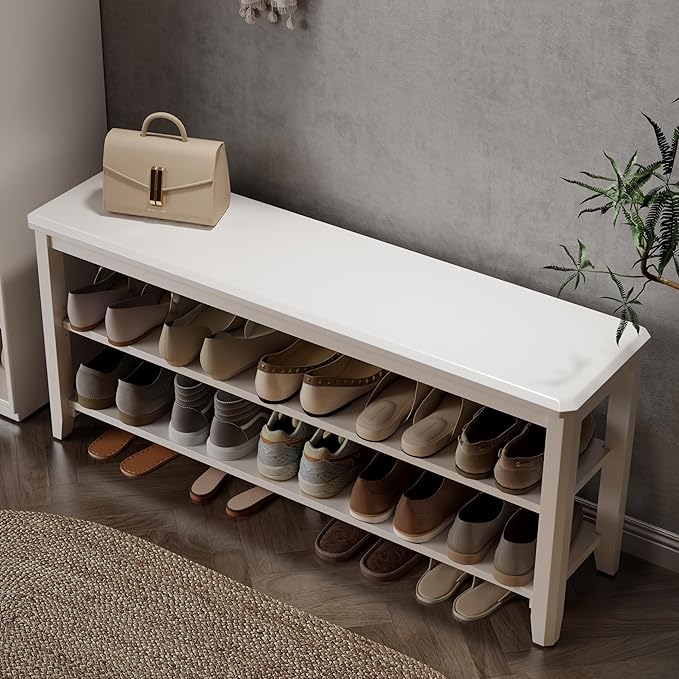 Wood Shoe Rack Bench for Entryway, 2 Tier Shoe Rack for Front Door Entrance by AQIMUELE-Solidwoodfurniture