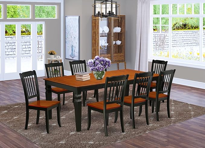 East West Furniture LGDA9-BCH-W 9 Piece Dining Room Furniture Set Includes a - Image 2