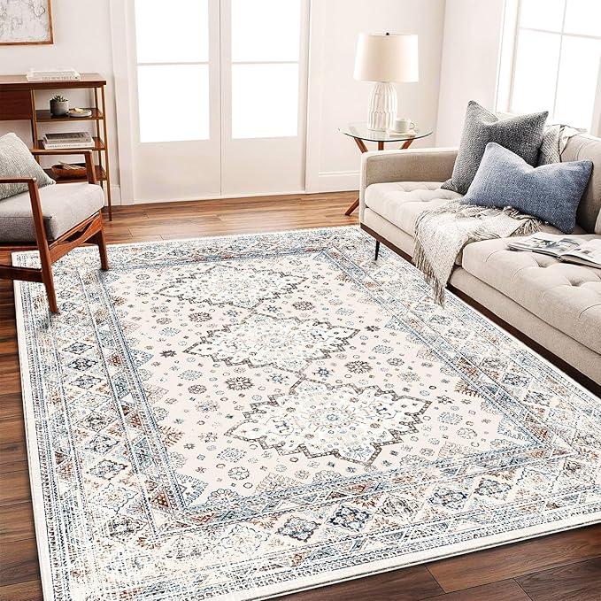 Washable Vintage Area Rug 6x9 Boho Chic Medallion Distressed Design by CHAMPLANT