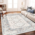 Washable Area Rug 8x10 Retro Flowers Boho Design Non-Shedding Easy Care Ideal by CHAMPLANT