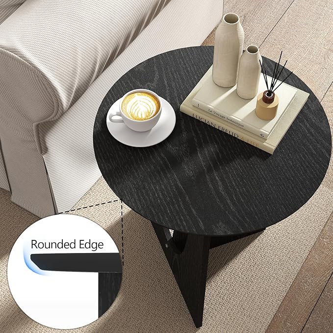 Round Black Side Table, Unique End Table and Small Coffee Table - Image 4