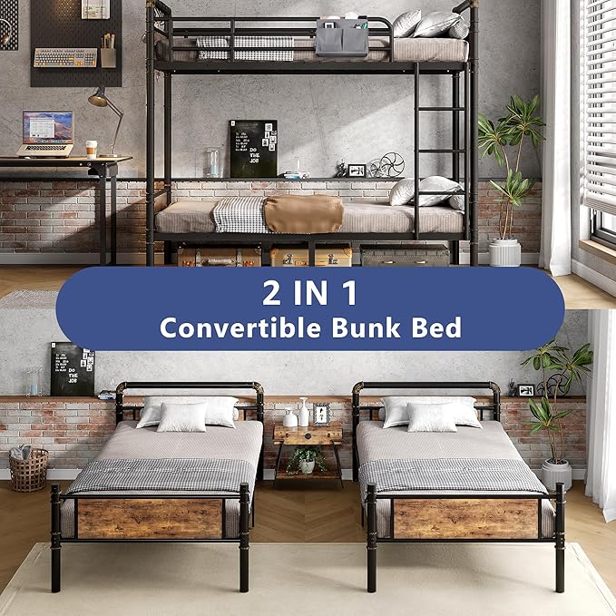 Metal Bunk Bed Twin Over Twin, Industrial Bunkbeds Heavy Duty Bed - Image 3