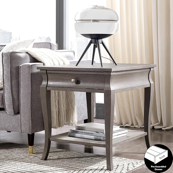 Leick Home Luna End Table, 1 Drawer, Display Shelf, Solid Wood, Easy Assembly - Image 3