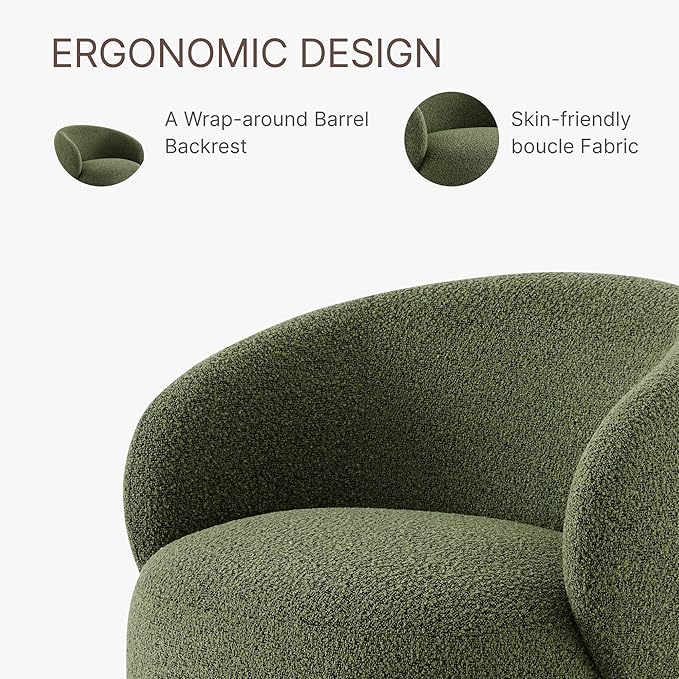 Swivel Accent Chair Round Barrel Armchair Upholstered Performance Fabric - Image 6