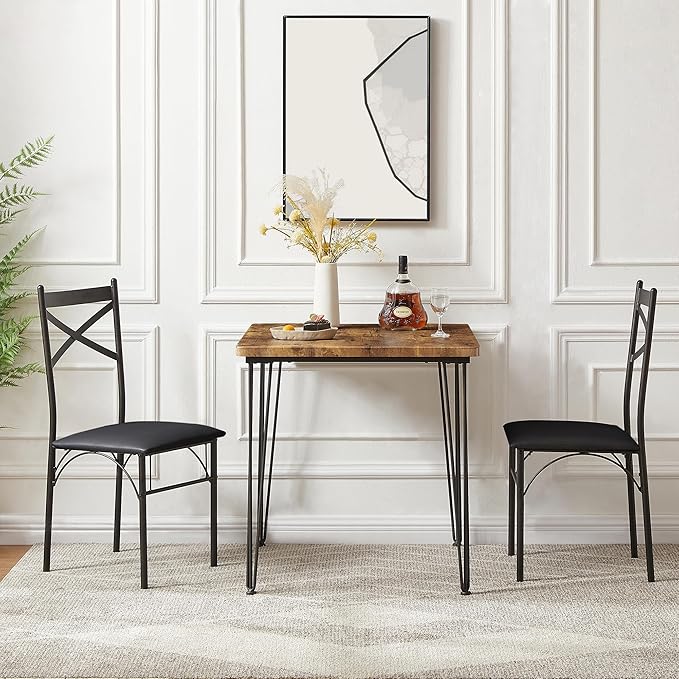 VECELO 3-Piece Dining Room Kitchen Table and Pu Cushion Chair Sets - Image 2