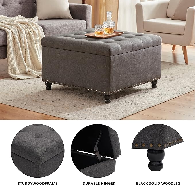 Tbfit Large Square Storage Ottoman Bench, Tufted Upholstered Coffee Table - Image 7