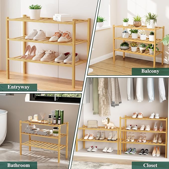 Smiry Shoe Rack, 5 Tier Bamboo Shoe Organizer, Stackable Free Standing Wooden - Image 7