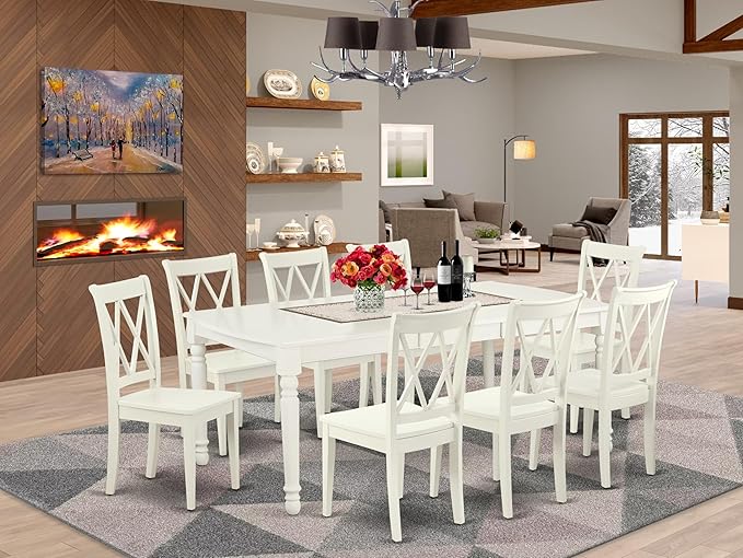 East West Furniture DOCL9-LWH-W 9 Piece Dining Table Set Includes a Rectangle - Image 2