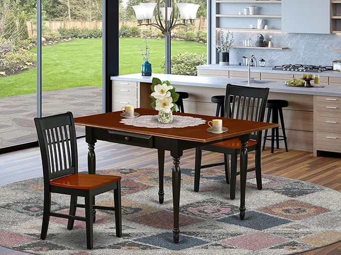 East West Furniture MZNO3-BCH-W 3 Piece Dining Table Set - Image 2