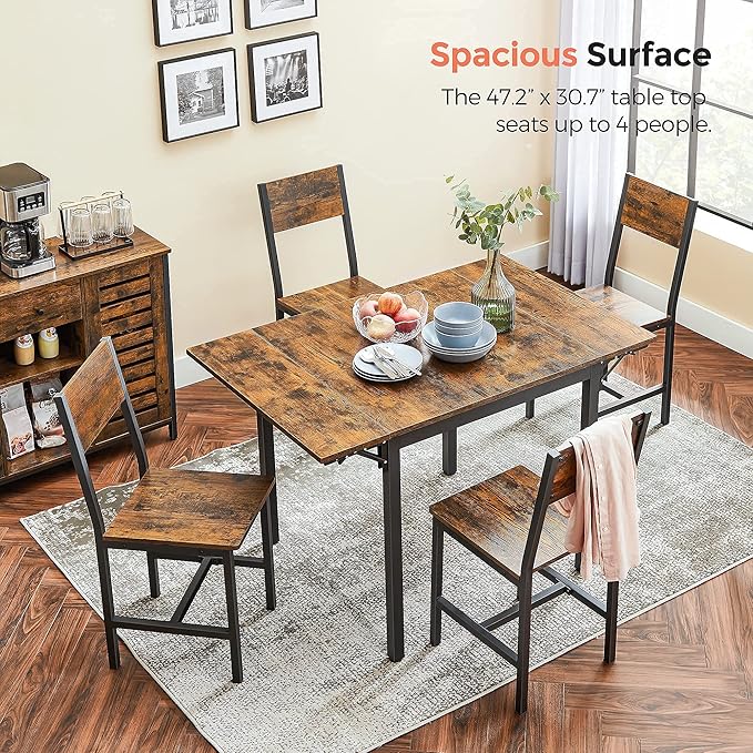 VASAGLE Folding Dining Table, Drop Leaf Extendable, - Image 4