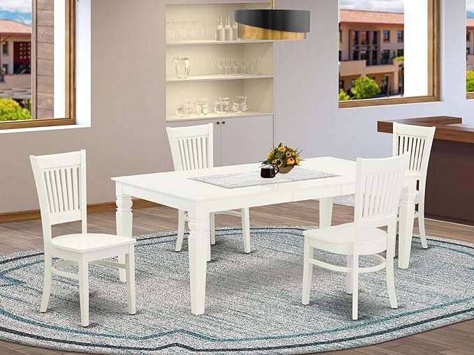 East West Furniture LGVA5-LWH-W 5 Piece Dining Set Includes a Rectangle Dining - Image 2