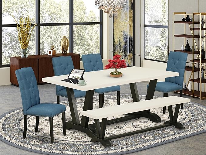 East West Furniture V627EL121-6 6 Piece Dining Table Set Contains a Rectangle - Image 2