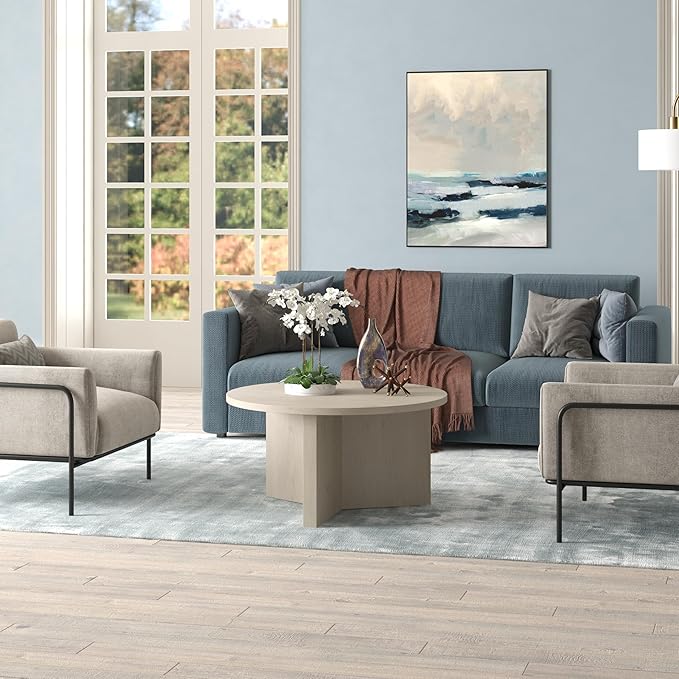 Henn&Hart 32" Round Wood Pedestal Coffee Table - Image 7