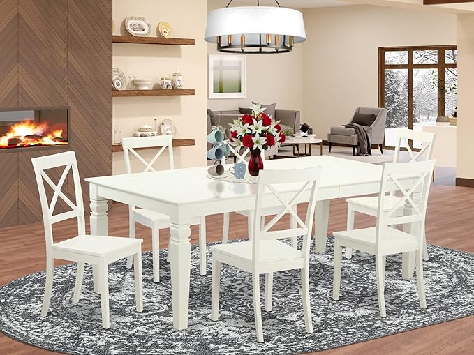 East West Furniture LGBO7-LWH-W 7 Piece Kitchen Table Set Consist of a - Image 2