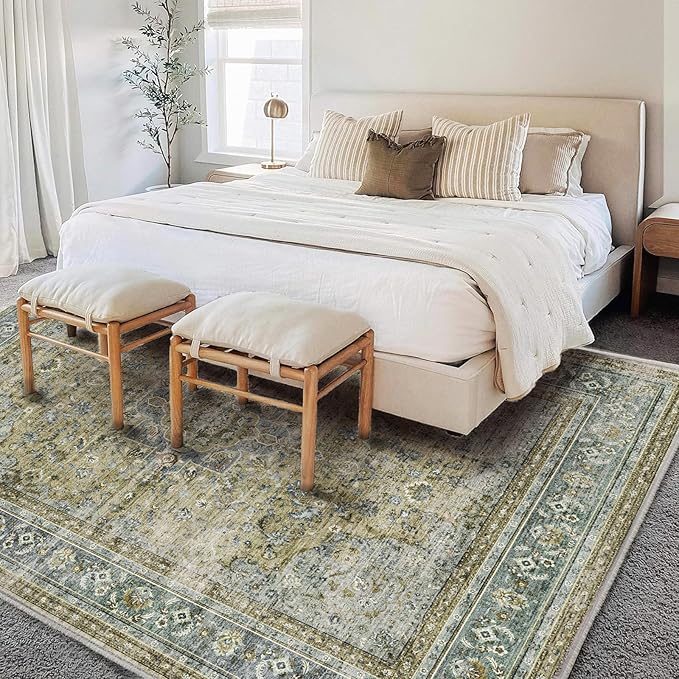 Washable Area Rug 10'x14' Boho Design Non-Shedding Easy Care Ideal - Image 3