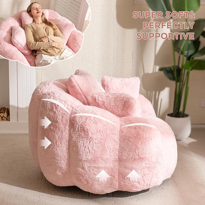 MAXYOYO Bean Bag Chair with 3 Pillows, Oversized Floral Shaped Bean Bag Sofa - Image 9
