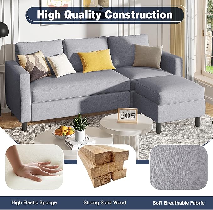 Small Sectional Sofa Couch, 3 Seat L Shaped Couches - Image 4