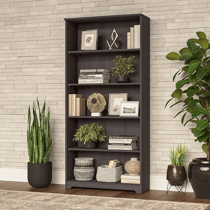 Bush Furniture Cabot Tall 5 Shelf Bookcase | Large Open Bookshelf in Heather - Image 2
