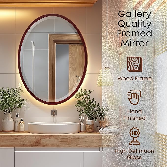 OVALCREST - Oval Wooden Beveled Wall Mirror - Image 2
