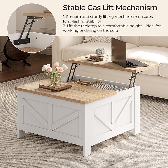Yaheetech Farmhouse Lift Top Coffee Table - Image 6