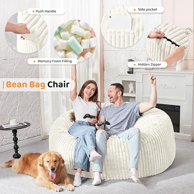 HABUTWAY 5FT Bean Bag Chair, Memory Foam Beanbag Chair - Image 3