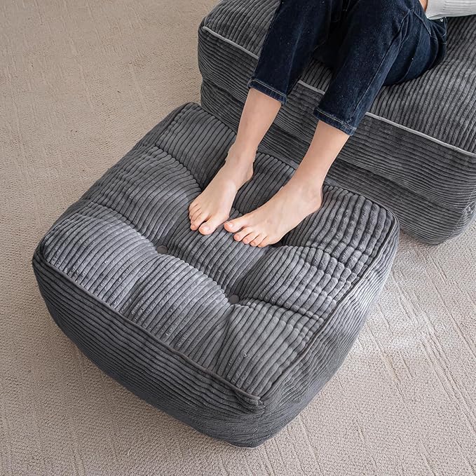 HIGOGOGO Square Stuffed Pouf Ottoman, Corduroy Poufs by HIGOGOGO