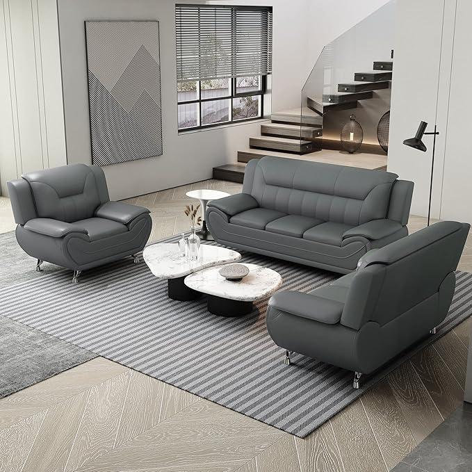 Container Furniture Direct Michael Modern Faux Leather Upholstered Stainless - Image 18
